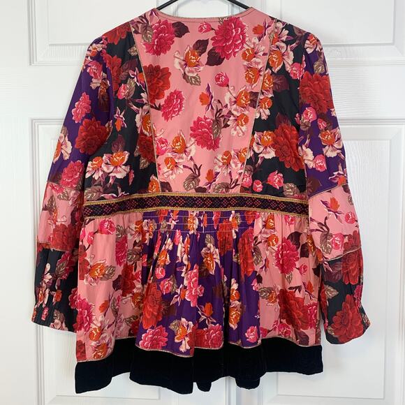 Johnny Was Kimmy Floral V-Neck Peasant Top Shirt Blouse Size Large - Picture 7 of 8